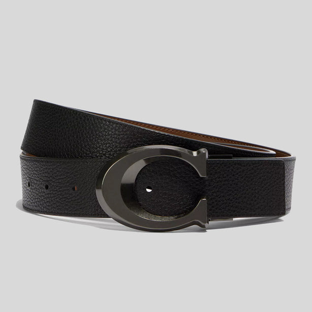COACH Signature Buckle Cut To Size Reversible Belt, 38 Mm Black/Dark Saddle RS-CQ013