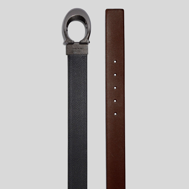 COACH Signature Buckle Cut To Size Reversible Belt, 38 Mm Black/Dark Saddle RS-CQ013