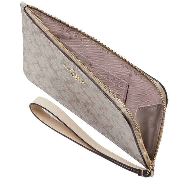 Kate Spade Lucy Spade Flower Medium L-Zip Wristlet in Dark Mushroom Cap Multi KG487
