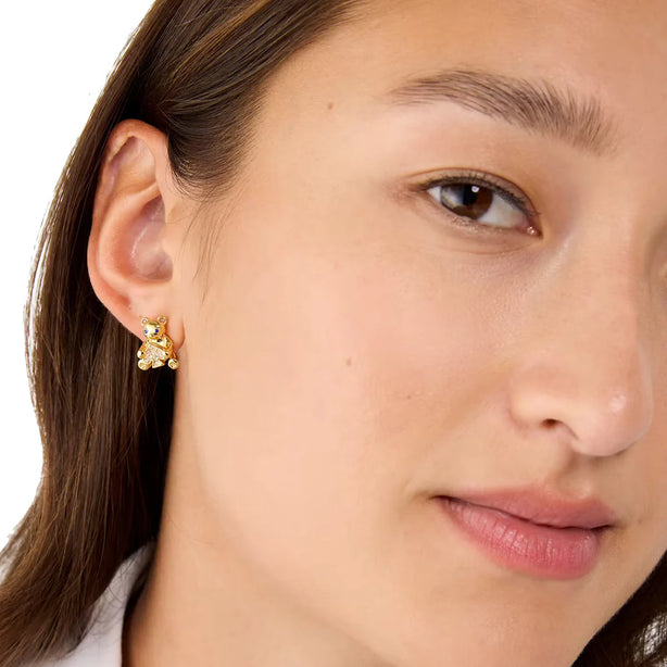 Kate Spade Oh What Fun Spade Teddy Bear Studs Earrings in Clear/ Gold KK024