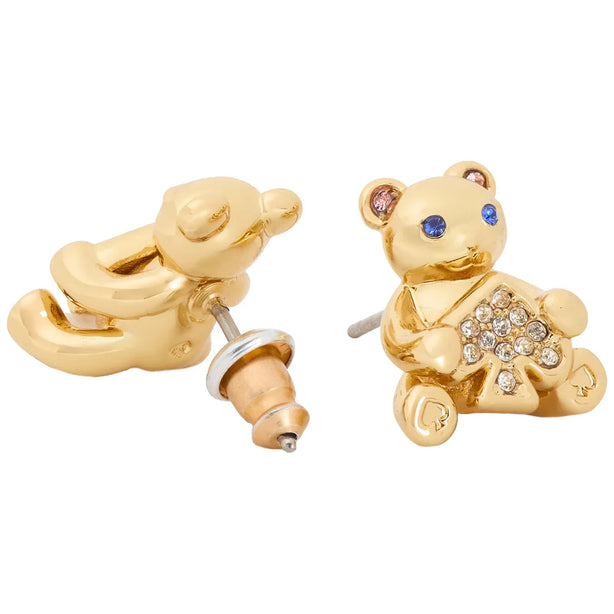 Kate Spade Oh What Fun Spade Teddy Bear Studs Earrings in Clear/ Gold KK024