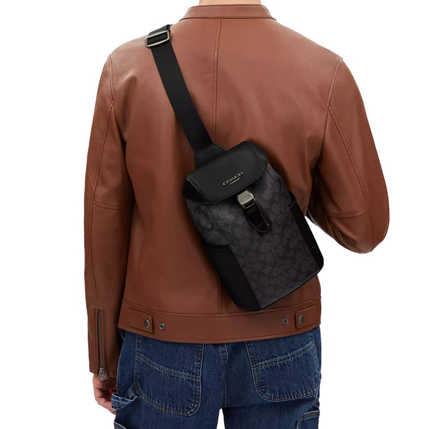 Coach Racer Pack Bag In Signature in Charcoal/ Black CT712
