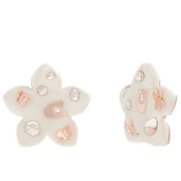 Coach Wildflower Resin Stud Earrings in Rose Gold/ Chalk CL135