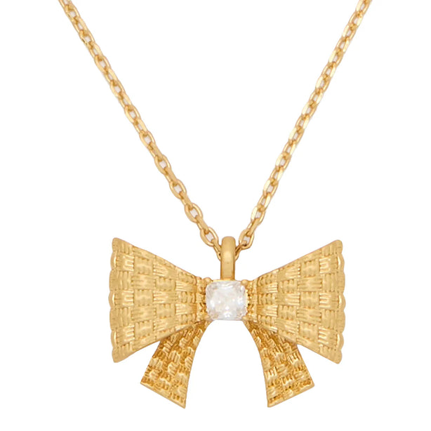 Kate Spade Wrapped In A Bow Mini Pendant Necklace in Clear/ Gold KJ974