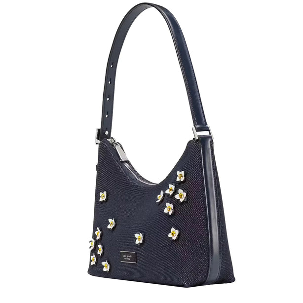 Kate Spade Sam Icon Floral Embellished Denim Small Shoulder Bag in Indigo Multi KB130