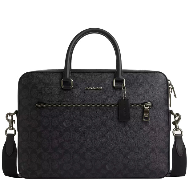 Coach Ethan Slim Brief Bag In Signature Canvas  in Charcoal/ Black CV917