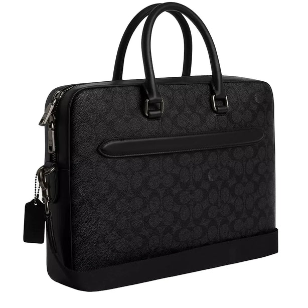Coach Ethan Slim Brief Bag In Signature Canvas  in Charcoal/ Black CV917