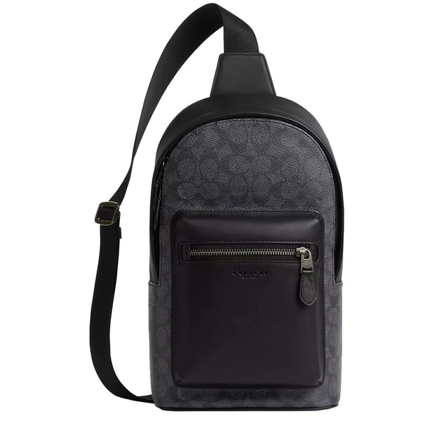 Coach West Pack Bag In Signature Canvas in Charcoal/ Black CV924