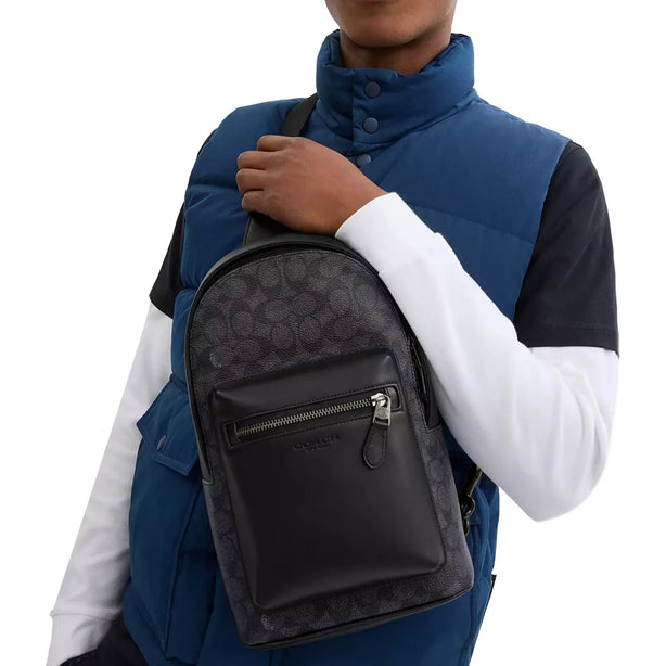 Coach West Pack Bag In Signature Canvas in Charcoal/ Black CV924