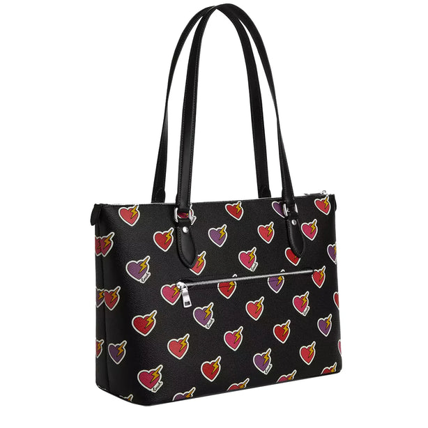 Coach Gallery Tote Bag With Heart Bolt Print in Black Multi CW434