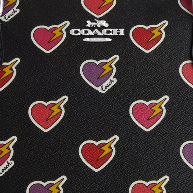 Coach Gallery Tote Bag With Heart Bolt Print in Black Multi CW434