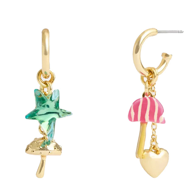 Coach X Observed By Us Mismatch Star And Mushroom Huggie Earrings in Gold/ Multi CV260
