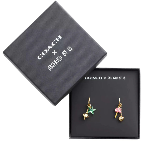 Coach X Observed By Us Mismatch Star And Mushroom Huggie Earrings in Gold/ Multi CV260