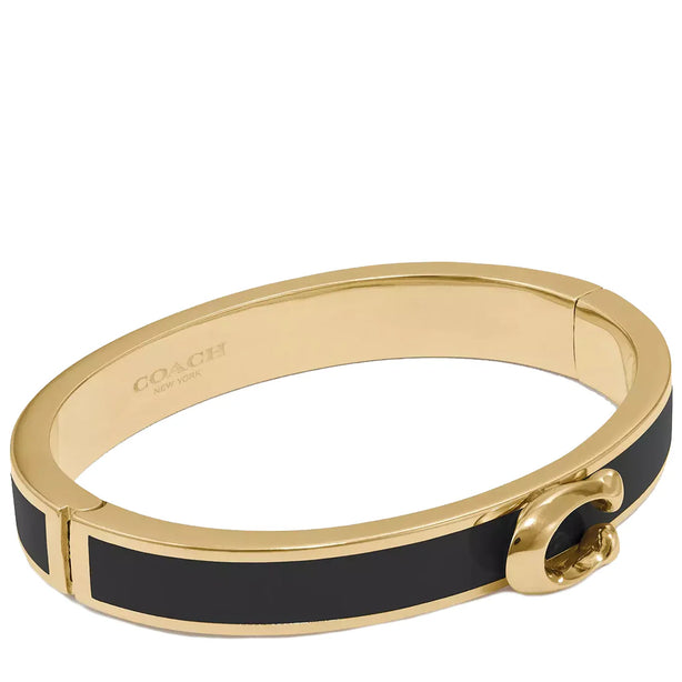 Coach Signature Push Hinged Bangle Bracelet in Gold/ Black F67480