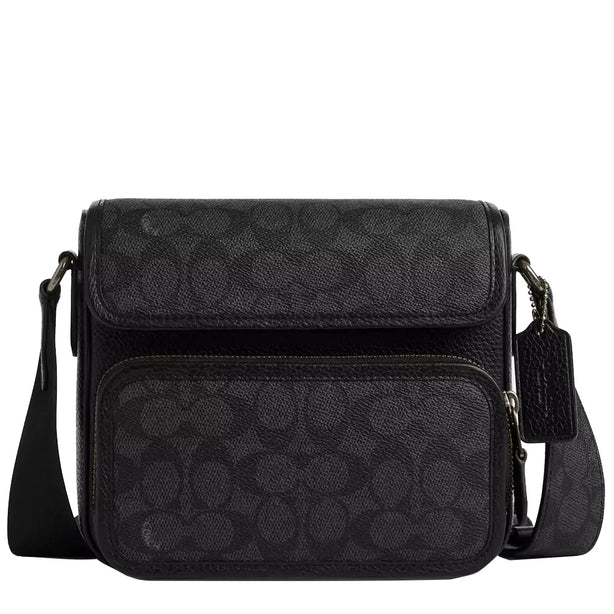 Coach Sullivan Flap Crossbody Bag In Signature Canvas in Charcoal/ Black CZ396
