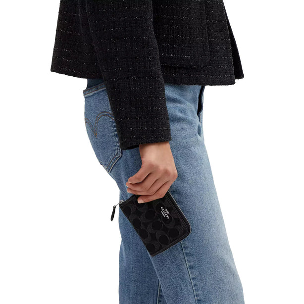 Coach Small Zip Around Wallet in Signature Denim in Black CP431