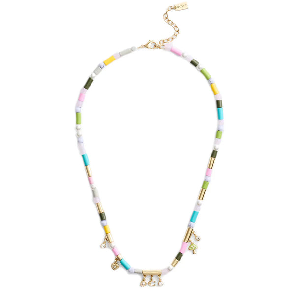 Coach Heart Multi Charm Beaded Necklace in Gold/ Multi CV264