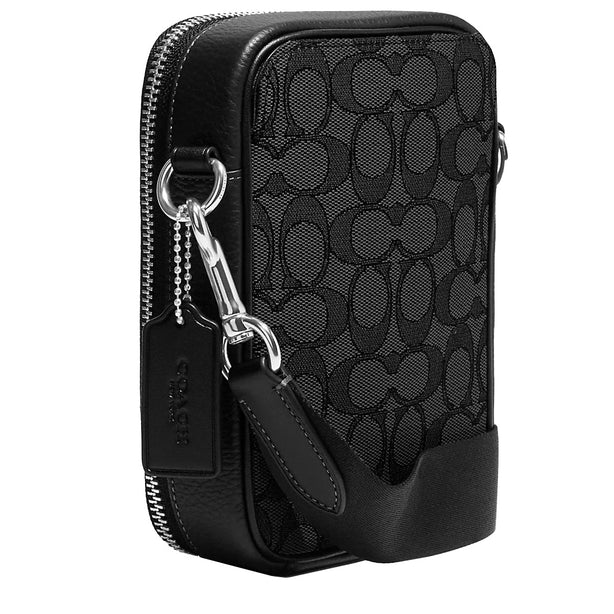 Coach Stanton Crossbody Bag In Signature Jacquard in Charcoal/ Black CH097