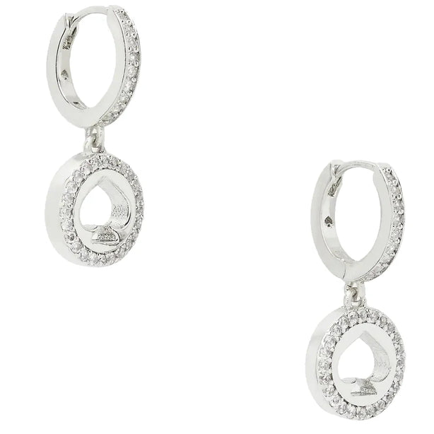 Kate Spade Spot The Spade Pave Huggies Earrings in Clear/ Silver k9175