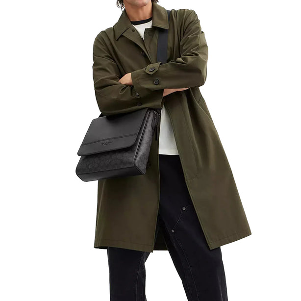 Coach Houston Map Bag In Signature Canvas in Charcoal/ Black CZ399