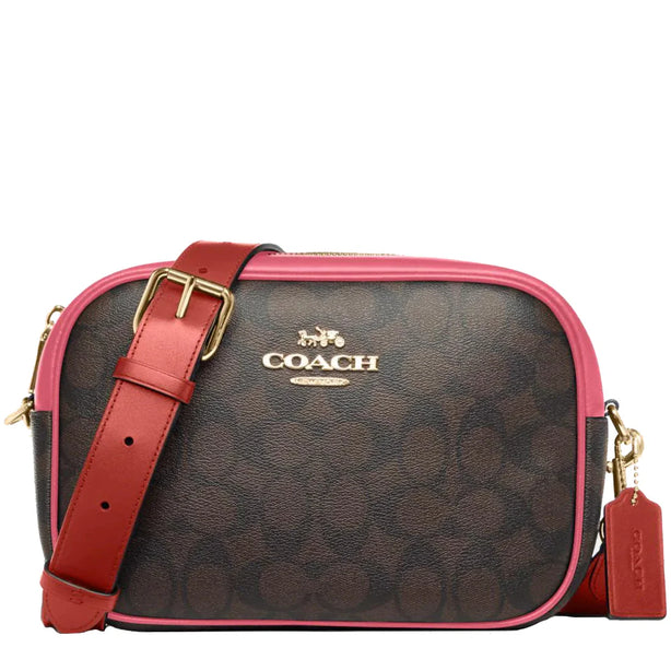 Coach Jamie Camera Bag In Signature Canvas in Brown/ Watermelon CA547
