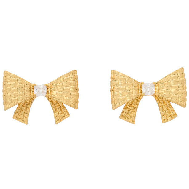Kate Spade Wrapped In A Bow Studs Earrings in Clear/ Gold KJ975