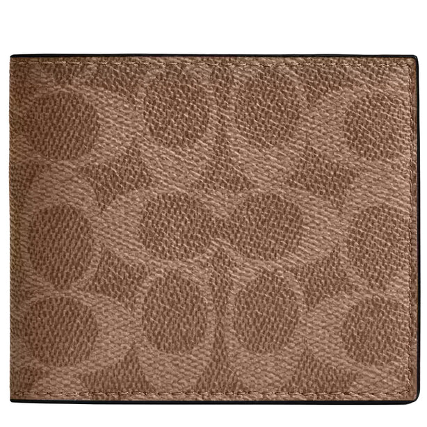 Coach Id Billfold Wallet In Signature Canvas in Tan/ Black CY394