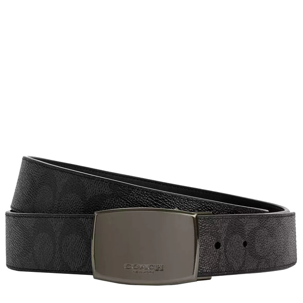 Coach Boxed Plaque And Harness Buckle Cut To Size Reversible Belt, 38 Mm in Charcoal/ Black CW362