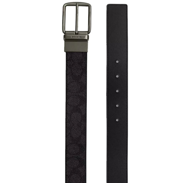 Coach Boxed Plaque And Harness Buckle Cut To Size Reversible Belt, 38 Mm in Charcoal/ Black CW362