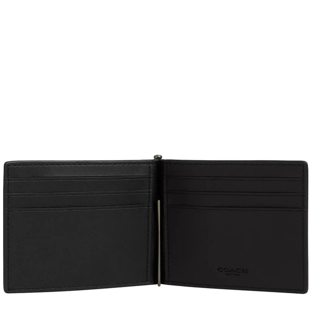 Coach Slim Money Clip Billfold Wallet In Signature Canvas in Tan/ Black CY059