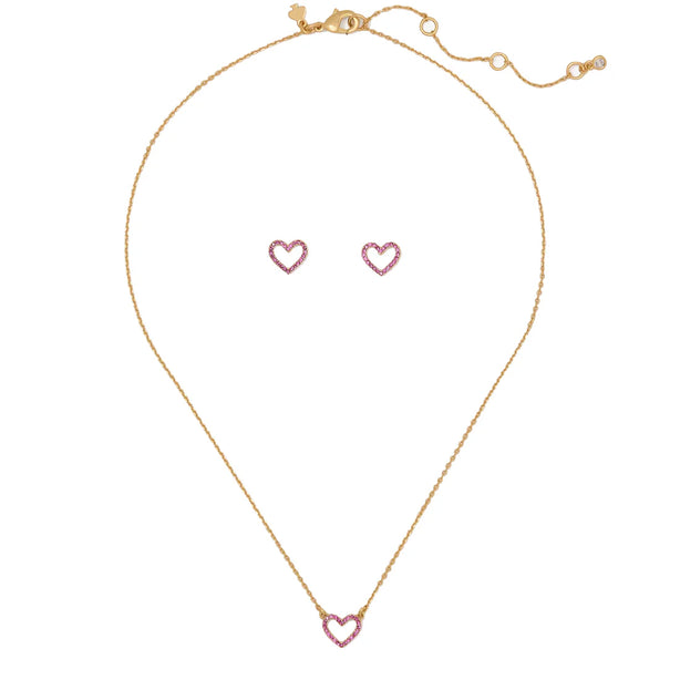 Kate Spade Scrunched Scallops Heart Pendant Necklace And Studs Earrings Set in Fuchsia KL123