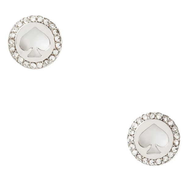 Kate Spade Spot The Spade Pave Halo Spade Studs Earrings in Clear/ Silver o0ru2605