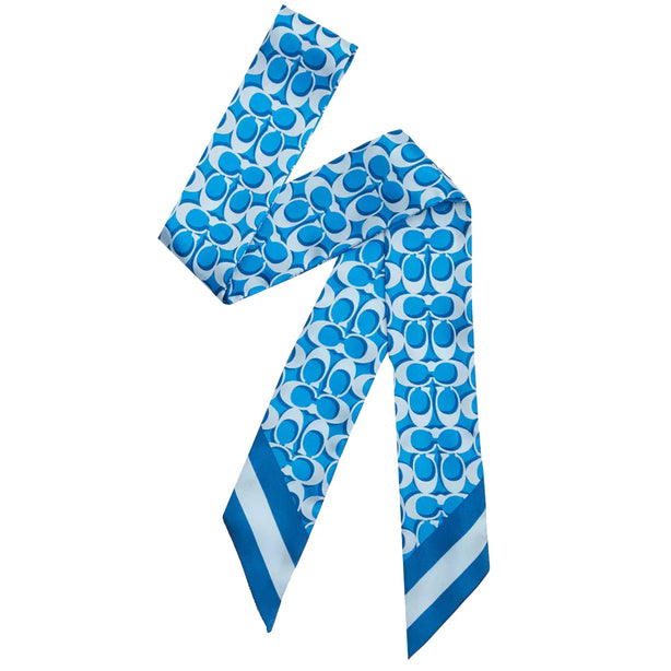 Coach Signature Print Silk Skinny Scarf in Electric Blue C8363