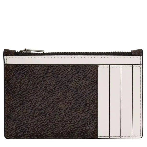 Coach Zip Card Case In Signature Canvas in Walnut/ Chalk CV764