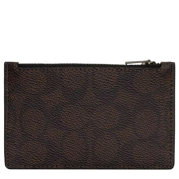 Coach Zip Card Case In Signature Canvas in Walnut/ Chalk CV764