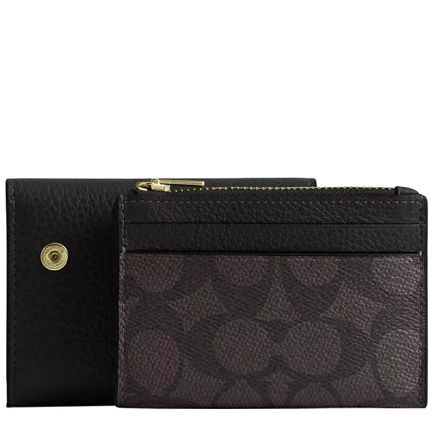 Coach Card Holder Wallet In Signature Canvas in Walnut/ Black CZ034