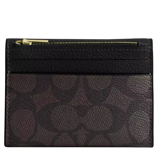 Coach Card Holder Wallet In Signature Canvas in Walnut/ Black CZ034