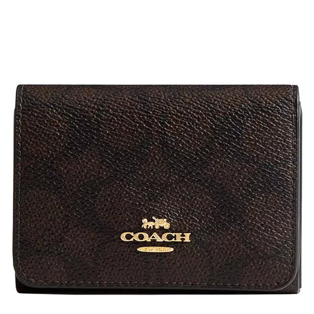 Coach Card Holder Wallet In Blocked Signature Canvas in Walnut/ Tan CZ446
