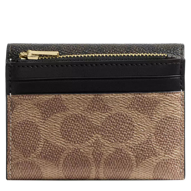 Coach Card Holder Wallet In Blocked Signature Canvas in Walnut/ Tan CZ446