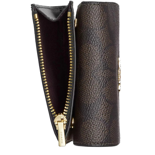Coach Card Holder Wallet In Blocked Signature Canvas in Walnut/ Tan CZ446