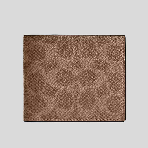 COACH Id Billfold Wallet In Signature Canvas Tan/Black RS-CY394