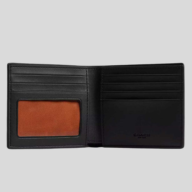COACH Id Billfold Wallet In Signature Canvas Tan/Black RS-CY394