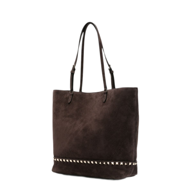 Rockstud Medium Suede Tote - Dark Brown