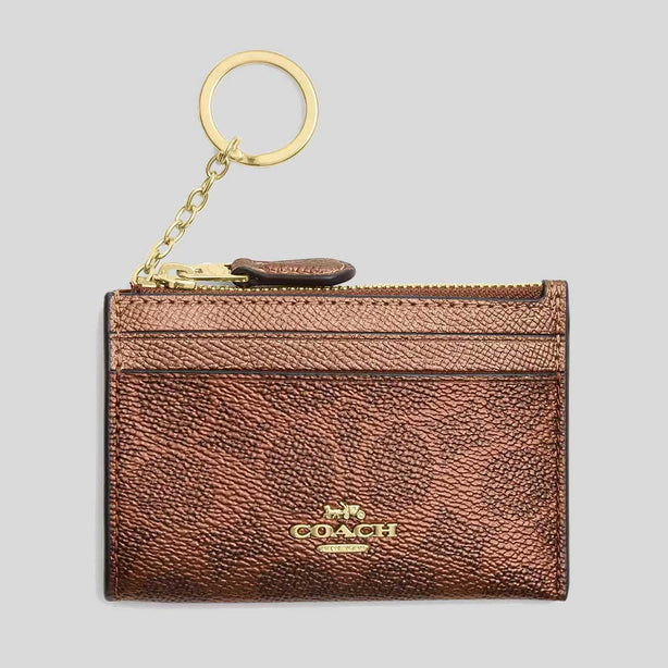COACH Mini Skinny Id Case In Signature Canvas Brown/Copper RS-CCS50