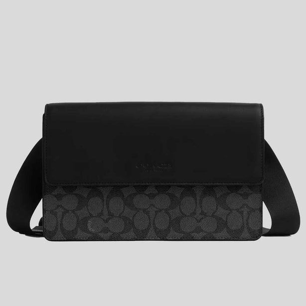 COACH Turner Flap Crossbody Bag In Signature Canvas Charcoal/Black RS-CCQ53