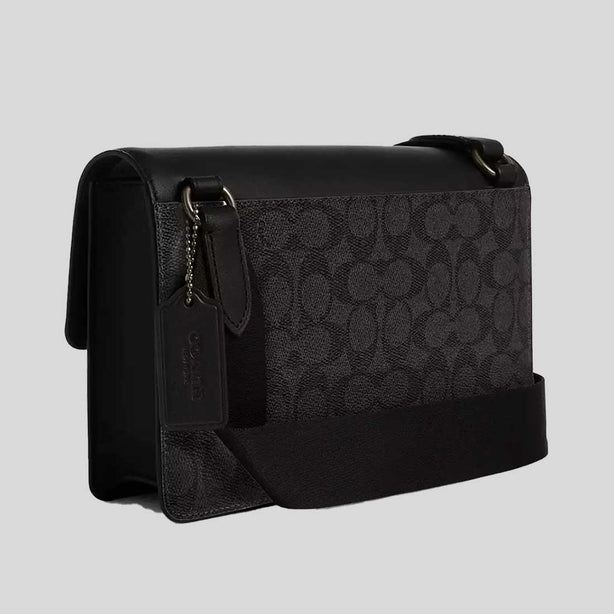 COACH Turner Flap Crossbody Bag In Signature Canvas Charcoal/Black RS-CCQ53