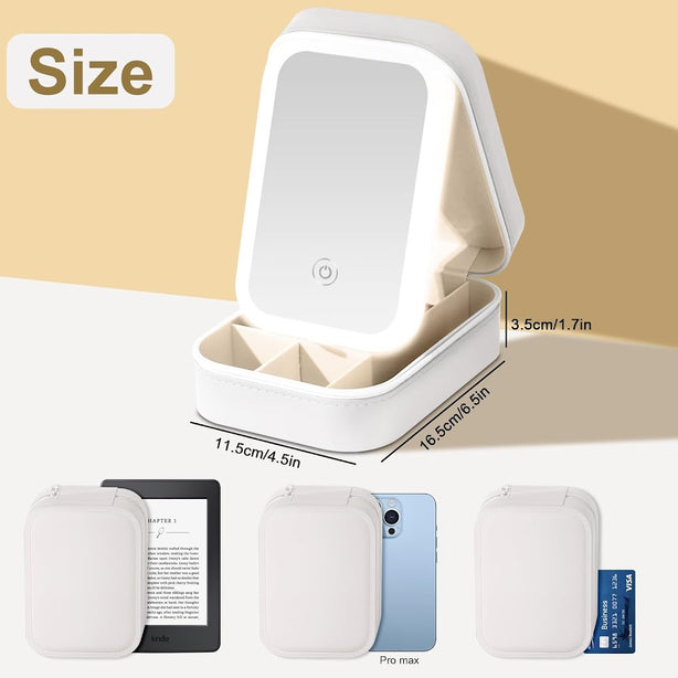 StitchesandTweed Travel Makeup Case with LED Light Up Mirror - Gris Perle