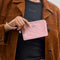 COACH Corner Zip Wristlet In Signature Leather With Heart Charm Silver/Pink RS-CDF04