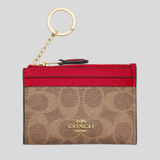 COACH Mini Skinny ID Case In Signature Canvas Tan/Carnation RS-CW870