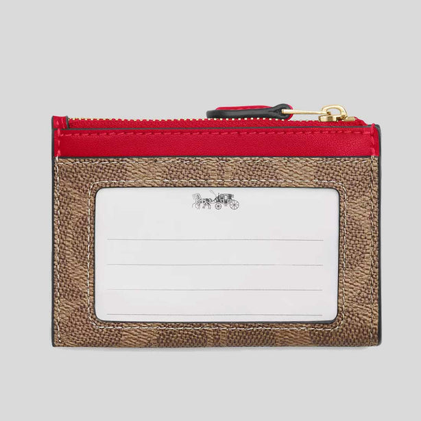 COACH Mini Skinny ID Case In Signature Canvas Tan/Carnation RS-CW870